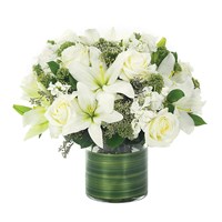 Lovely Lily & Roses Flower Bouquet - all white (BF86-11)
